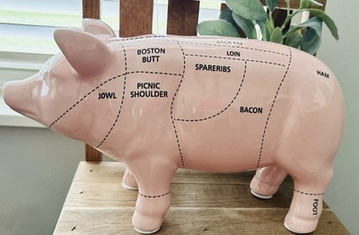 New Pig Pork Butcher Cut Chart 8  x 13  Ceramic XL Figurine Pale Pink Farmhouse