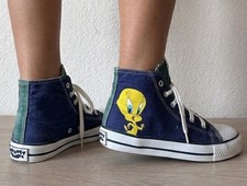 Vintage 1994 Looney Tunes Tweety Bird High Top Sneakers Canvas Shoes Size 7
