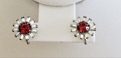Vintage 1940er Sterlingsilber Rubin rot Strass Starburst Schraubverschluss Ohrringe