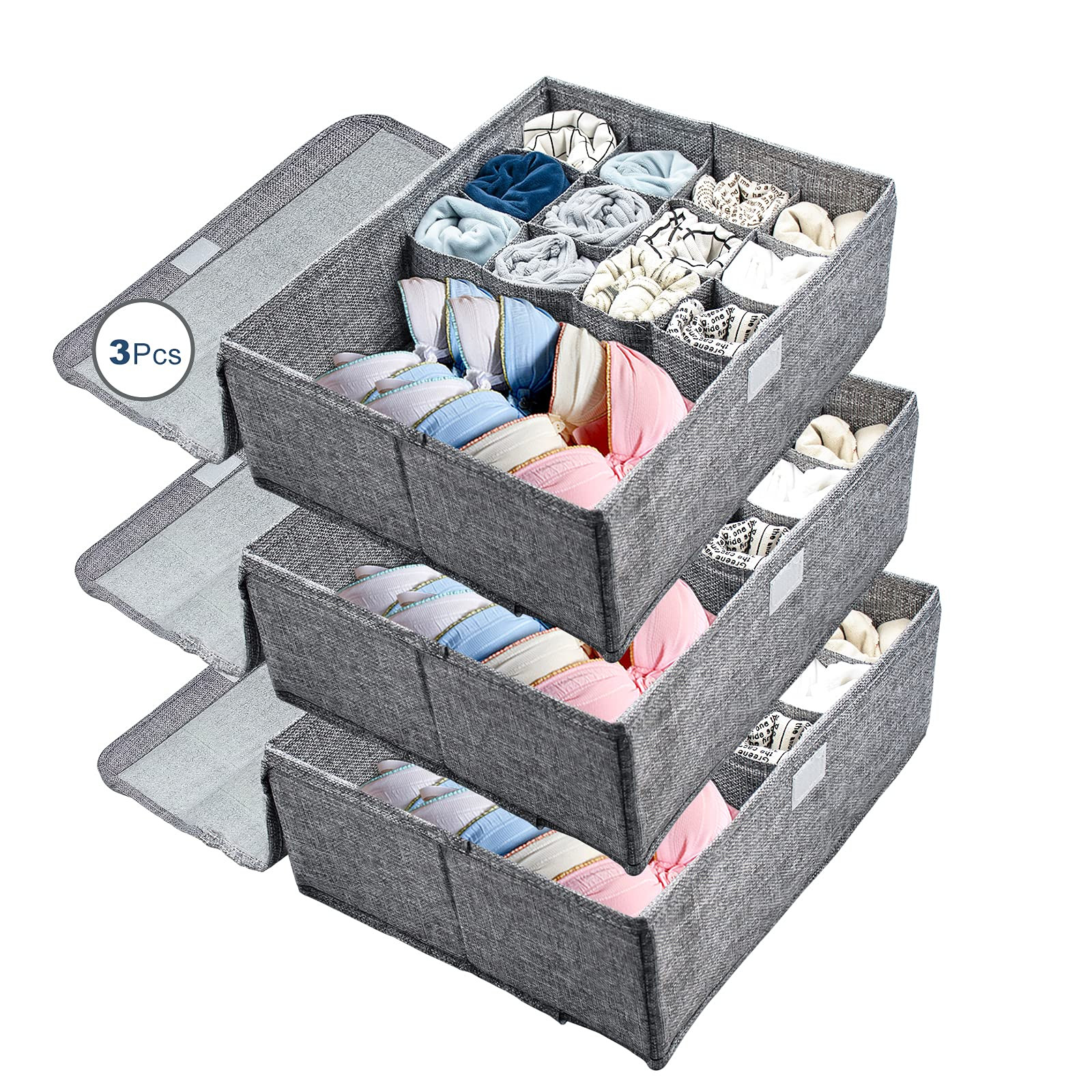 3-Pack Collapsible 13-Cell Closet Underwear Organizer Storage Box with Lid