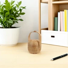  Mini Bamboo Woven Basket With Lid And Handle - Handcrafted Handwoven Storage