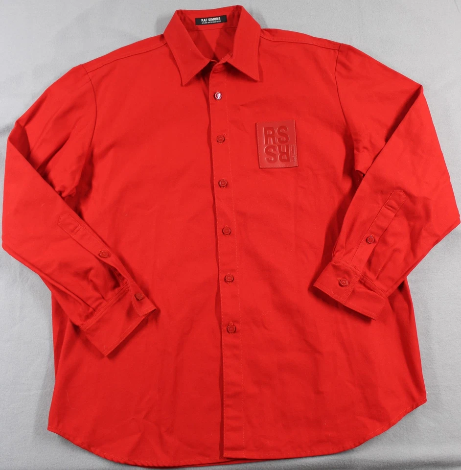 Raf Simons Shirt Mens XL Red Straight Fit Denim Autumn Winter 2022 2023 Italy - Image 2 of 4