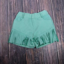 Crazy Train Hot Pants Womens L Green Velour Polyester Fringe Western Festival