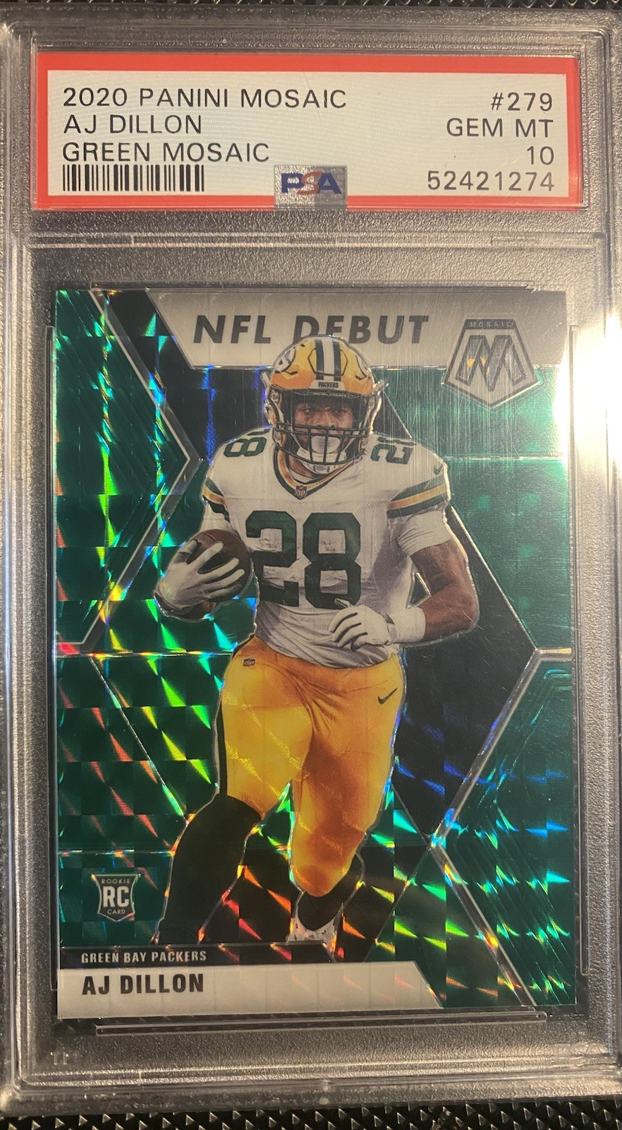 2020 Panini Mosaic - NFL Debut AJ Dillon #279 Green Mosaic Prizm (RC)