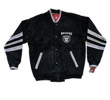 Vintage Los Angeles Oakland Raiders Embroidered Leather Jacket Size L NWT'S