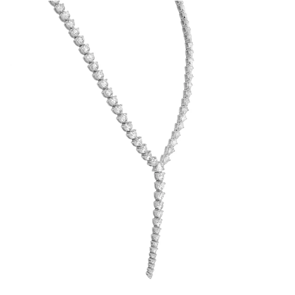 Collar Lariat de diamantes cultivados en laboratorio de corte redondo y pera oro blanco de 14 quilates 19,49 quilates Foto 2 de 4