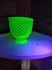 Vintage Fenton Vaseline Hobnail Fan Vase Opalescent - Uranium Glass