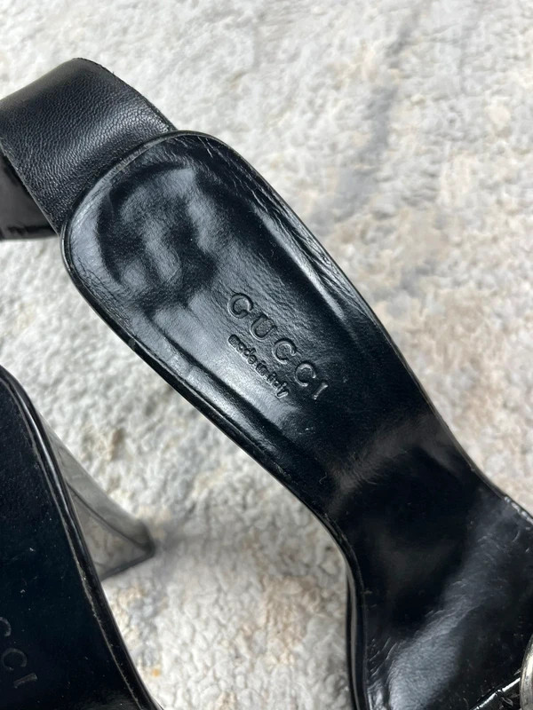 Gucci Ankle Strap Sandals Womens 35 Black Patent Leather Buckle Tom Ford Era image 5