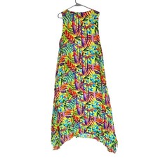 Kaktus Womens Tropical Floral Handkerchief Hem Sleeveless Midi Dress Neon Lime