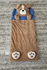 HugFun Sleeping Slumber Bag Soft Brown Dog Plush Zip Up Sleep Over Doggie Lovey