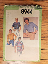 Vintage 1979 Simplicity Sewing Pattern 8944 - Men's Shirt Size 44