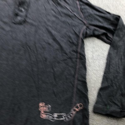 Y2K Henley Shirt Mens XL Charcoal Gray Henley Long Sleeve Skull