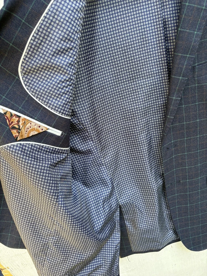 NEW Robert Simon 3-Piece Suit Men's 50 R Jacket 44 W 31 L Pants Blue Navy Check - Image 3 of 4