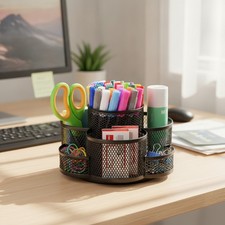 High-Quality 360 Rotating Pencil Holder - 7-Compartment Elegant Desk Accessory