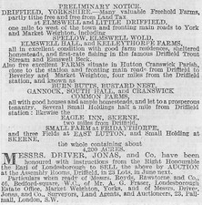 1911 Elmswell Hall & Kelleythorpe Farms Yorkshire For Sale With Eagle Inn Skerne