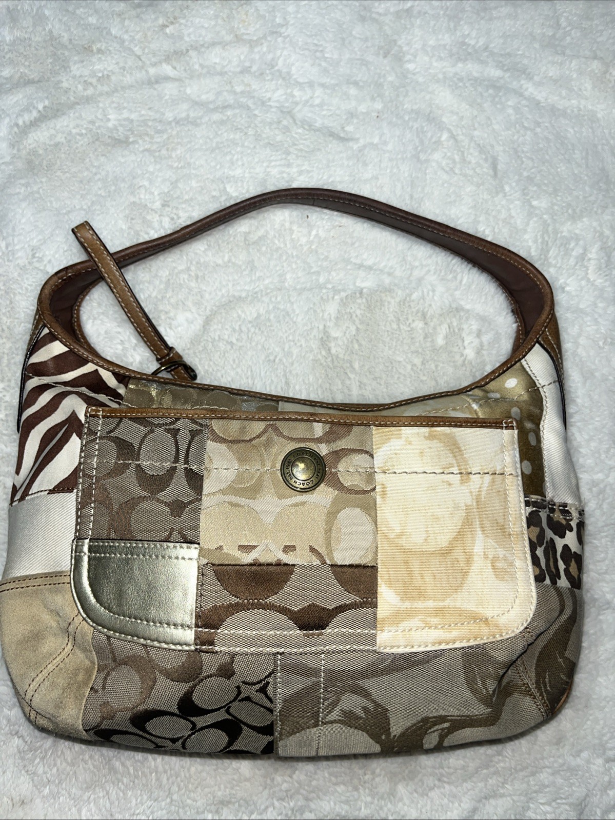 Vtg COACH 10808 Ergo Patchwork Leather Canvas Suede Hobo Earth Brown Color