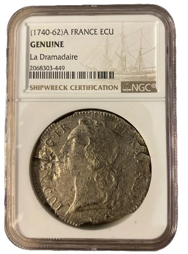 (1740-62) France Silver Ecu, La Dramadaire Shipwreck, NGC Genuine