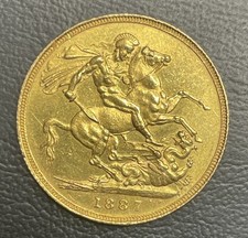 1887 Victoria Jubilee Head Gold Sovereign coin. London mint