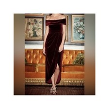 BHLDN Velvet Edison Off-Shoulder Dress Deep Red Wine Bridesmaid Cocktail 6