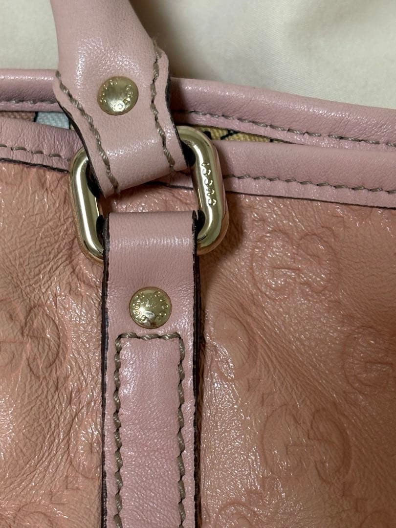 GUCCI Pink Beige Leather Tote Bag with Serial Number, Compact, Used Excellent thumbnail 5