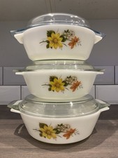 Vintage JAJ Pyrex Autumn Glory Casserole Dishes Set of 3 with Lids Retro 1960s