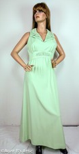 Vintage 70's Montgomery Ward Maxi Dress Mint Green Poly Zip Back Dress Lg