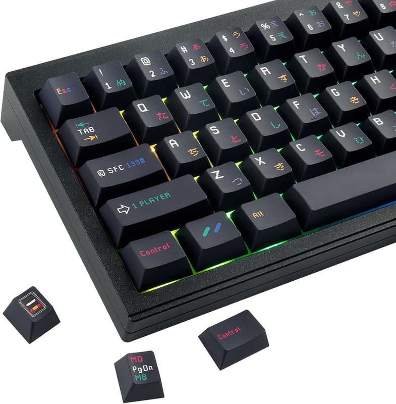 JakeTsai Black Keycaps, 151 Keys Dye Sublimation Cherry Profile Keycaps Set