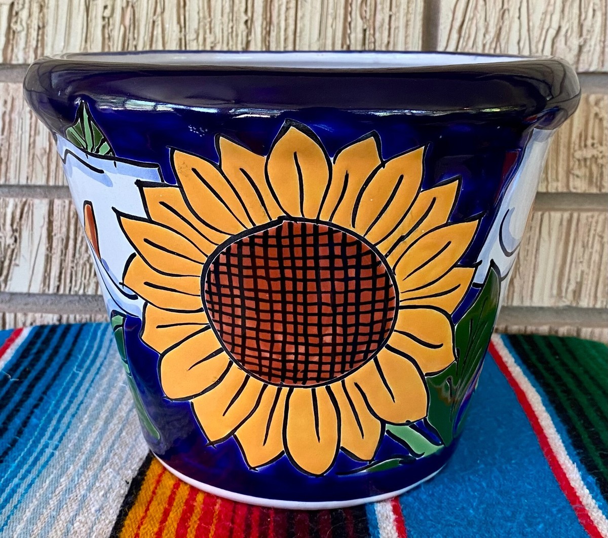 XLg MEXICAN TALAVERA Folk Art POTTERY Lily SUN FLOWER POT PLANTER