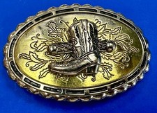 Unique Cowboy Boot And Fence Log Ornate Western Vintage Oval Belt Buckle
