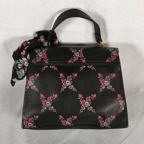 Betsey Johnson schwarz & Blumenmuster Kunstleder Top Henkel Tasche Handtasche mit Schal - Bild 6 von 13