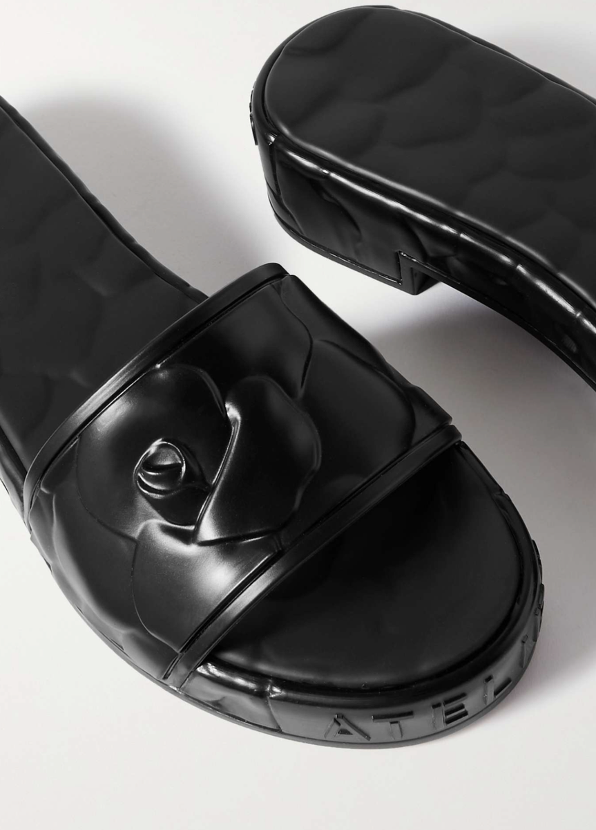 サンダル VALENTINO SS25 DLIDE GOMMA (6Y2S0J93 MYC001) VALENTINO GARAVANI ATELIER 25 BLACK DEBOSSED ROSE RUBBER