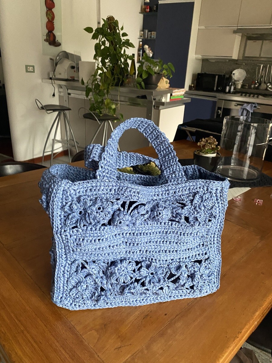 tote bag Crochet Handmade Uncinetto Rafia Stile Dior