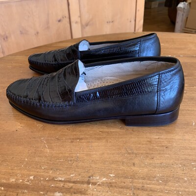 Stacy Adams Mens Black Genuine Snake Skin/Leather Slip On Loafers Shoes Size 13 Stacy Adams Mens Black Genuine Snake Skin Loafers Slip On  main image 3