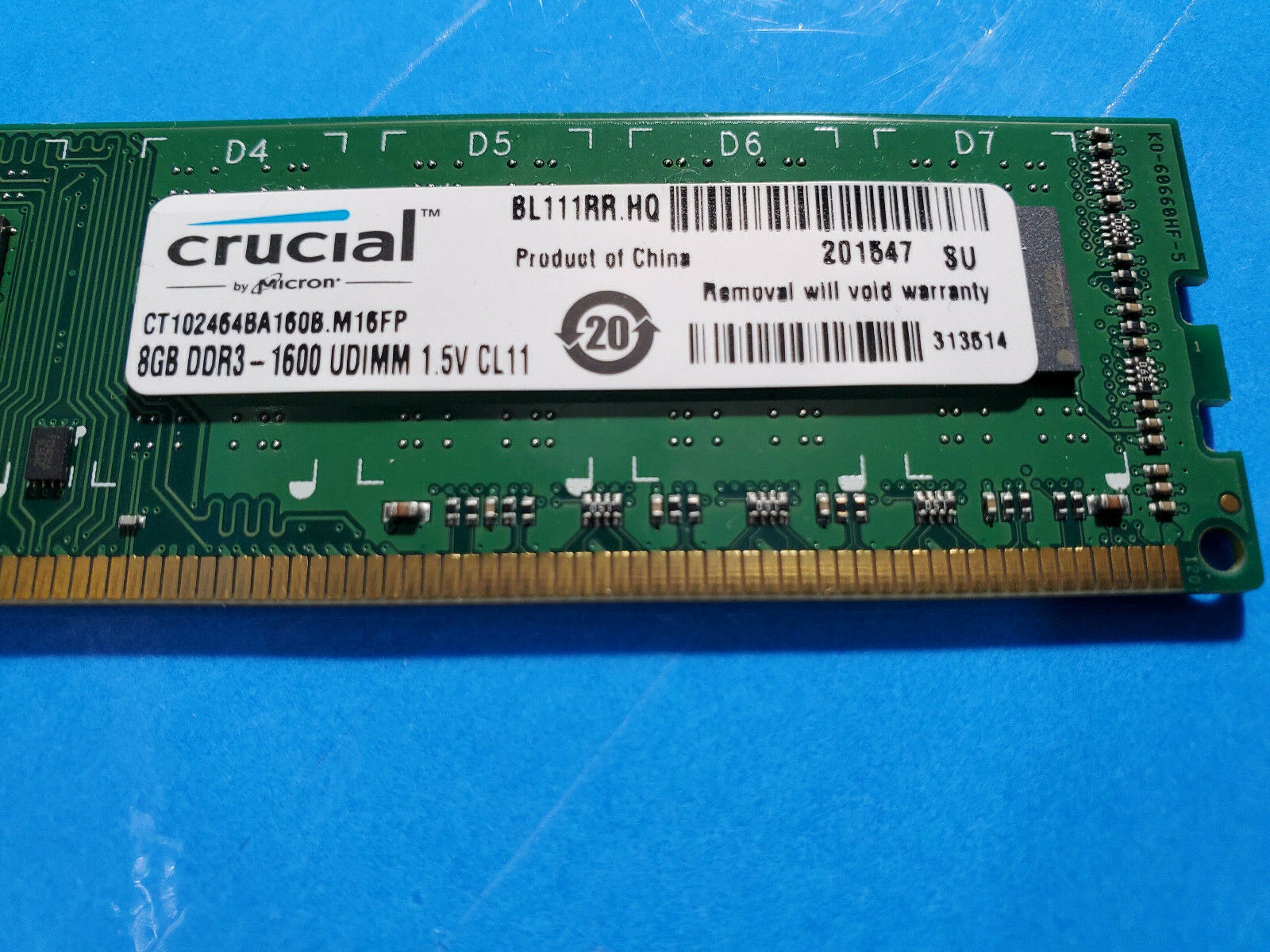 CRUCIAL 8GB DDR3-1600UDIMM 1.5V CL11-CT102464BA160B.M16FP
