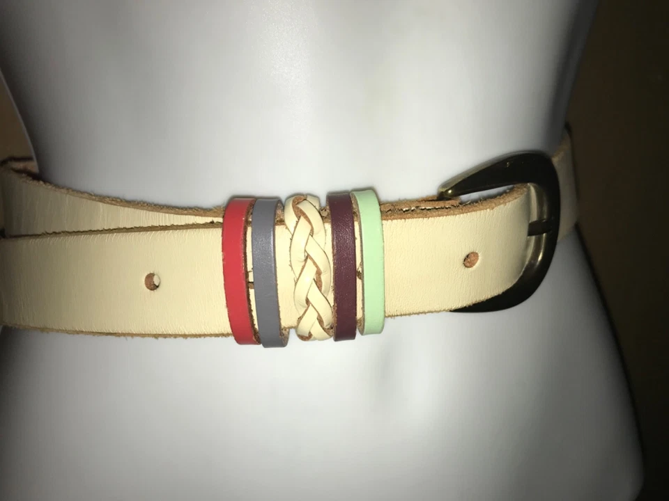 Cinturón con hebilla de latón de cuero genuino vintage de los años 80 para dama talla M Foto 2 de 4