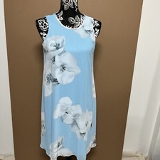 Calvin Klein Womens Size 4 Small Baby Blue Floral Lined Sleeveless Dress EUC