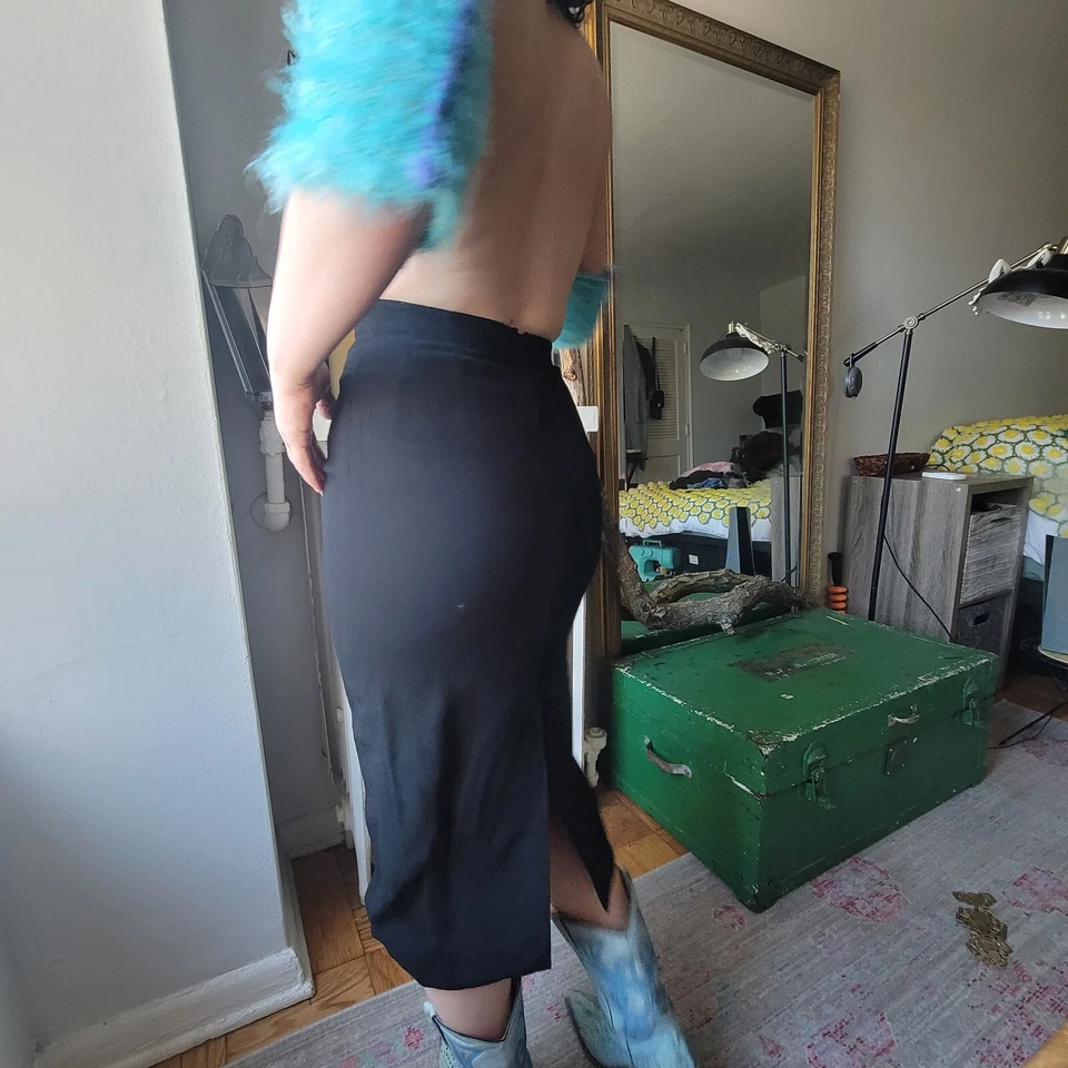 Byron Lars Vintage 90s Vampire Bite Wiggle Skirt Midi Black Wool Size 4 - Image 4 of 4