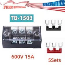 5SET 3 Positions Dual Rows 600V 15A Cable Barrier Terminal Blocks Strip TB-1503L