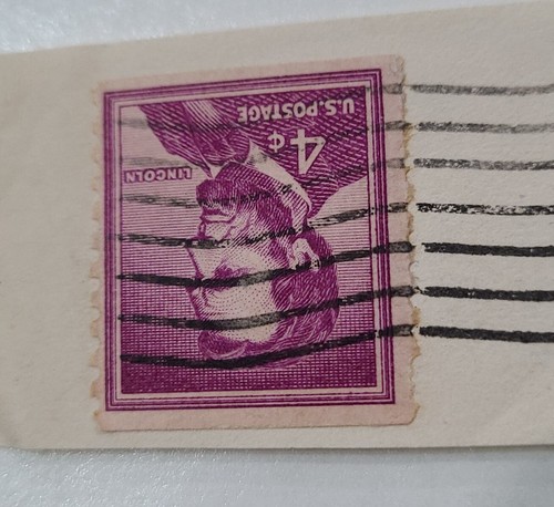 4 cent Abraham Lincoln Stamp Purple On Cut Envelope Postmarked 1962 Florida - Picture 4 of 12