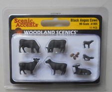 HO Scenic Accents Black Angus Cows Figures Woodland Scenics 1955