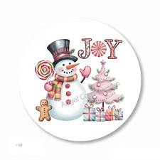 JOY Snowman Holiday Labels Christmas Favors Scrapbook Stickers Envelope Seals