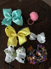 Lot Of 6 Baby Girl Clip Hair Bows Ponytail Holder - Holiday Theme And Solids