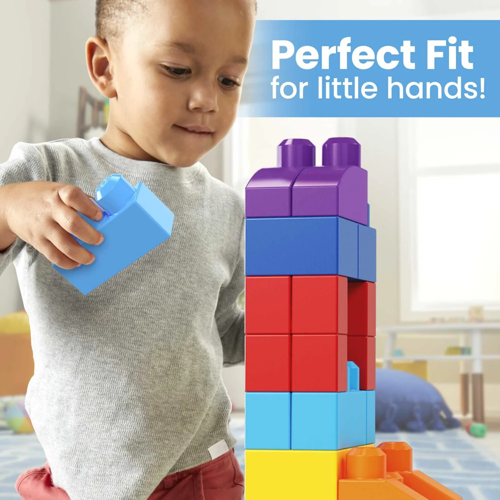 MEGA BLOKS Big Building Bag Toy Block Set (80 Blocks), Blue for Child 1Y+ alternate view 4