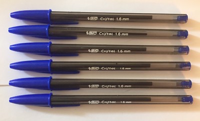 Lot of 6 BLUE Bic Cristal Ballpoint Pens 1.6mm, Xtra-Bold