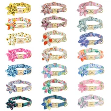 Custom Nylon Dog Collars Flower Personalized Pet Name ID Buckle Laser Engraved