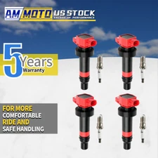 Red 4 Ignition Coil & Spark Plug For Kia Rio Hyundai Accent Kia Rio 1.6 L4 UF636