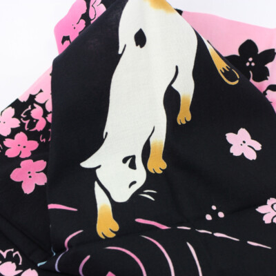 Tenugui ''Neko mo Hanami'' - Die Katze ....,  36 x 88 cm, Baumwolle