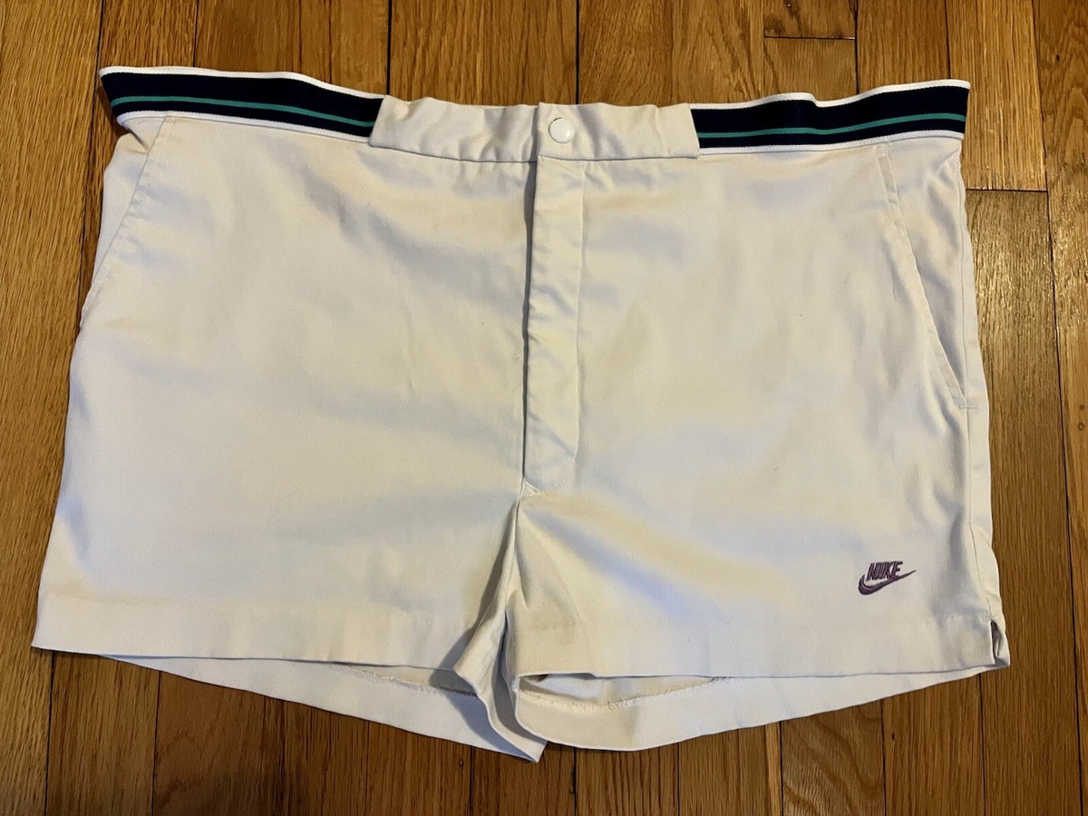 Rare Vintage 80's Nike Tennis Shorts White W/ Embroidered Purple