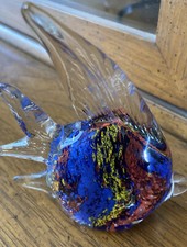 Art Glass Angel Fish Figurine Paperweight Hand Blown Murano Style Multicolored