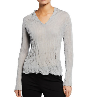 NWT Theory Crinkled Lightweight Sweater Top -Travel Layer Work Brunch, Silver, M